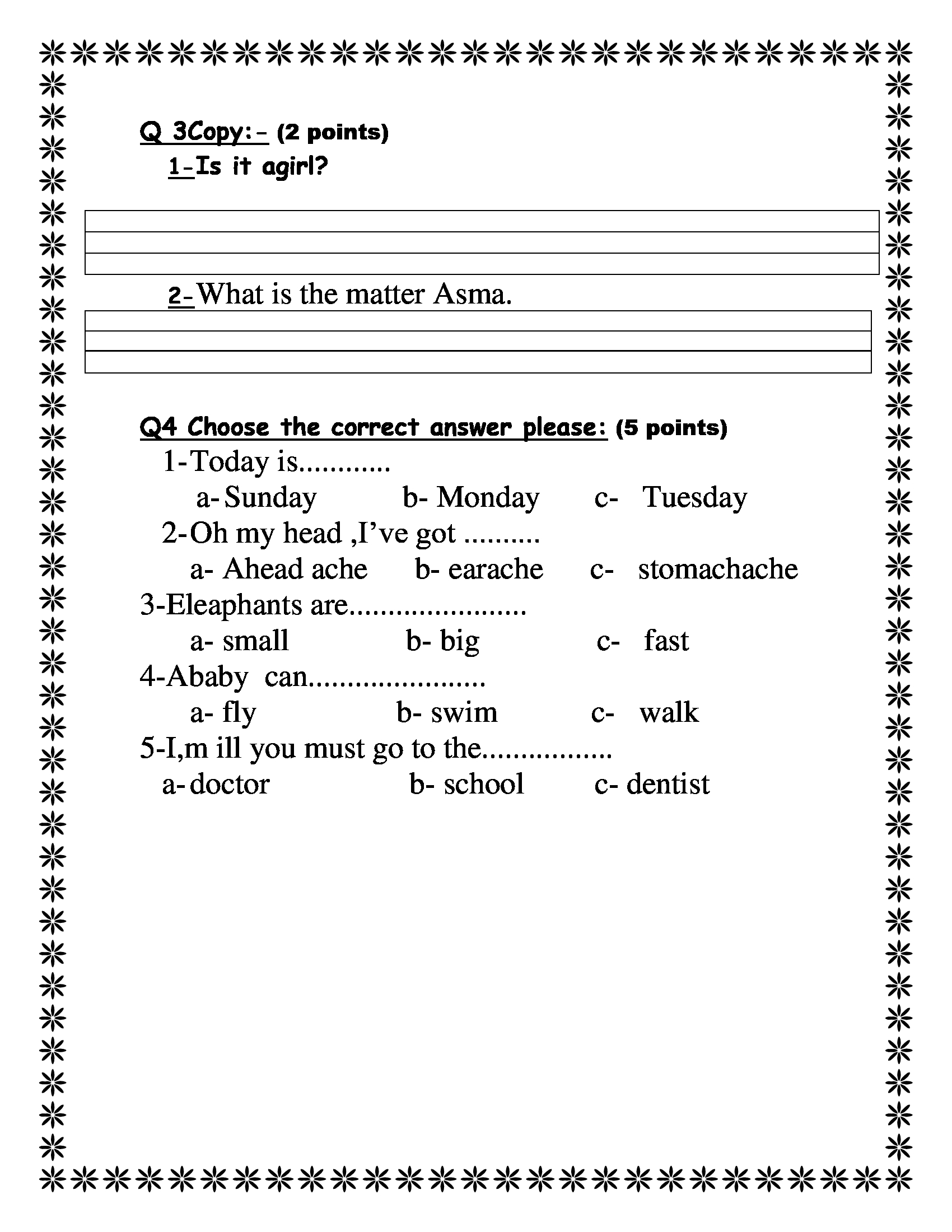 NDMwODAzMQ7373اختبار الشهر الاول لمادة اللغة الانجليزية للصف الثاني الفصل الاول 2018-2